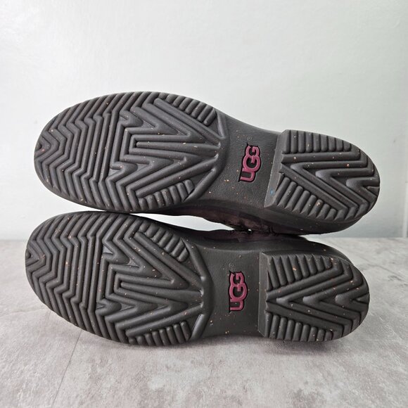 UGG Moto Ankle Boots 6 Dark Brown Leather Grunge Buckle Biker Shearling Booties - Picture 7 of 13